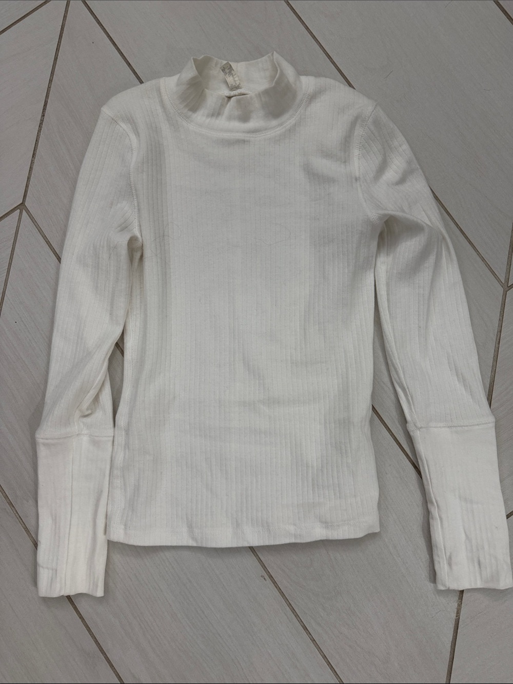 Free People Cream Ribbed Mock Neck Long Sleeve Top